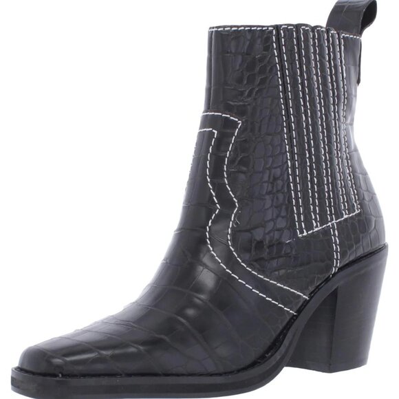NWT Steve Madden Geniva Black Crocodile Square Toe Western Ankle Boots Booties 6 - Picture 1 of 7